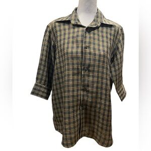 Luciano Barbera women's Plaid Linen Long Sleeve Shirt Size  38/15 or US 8